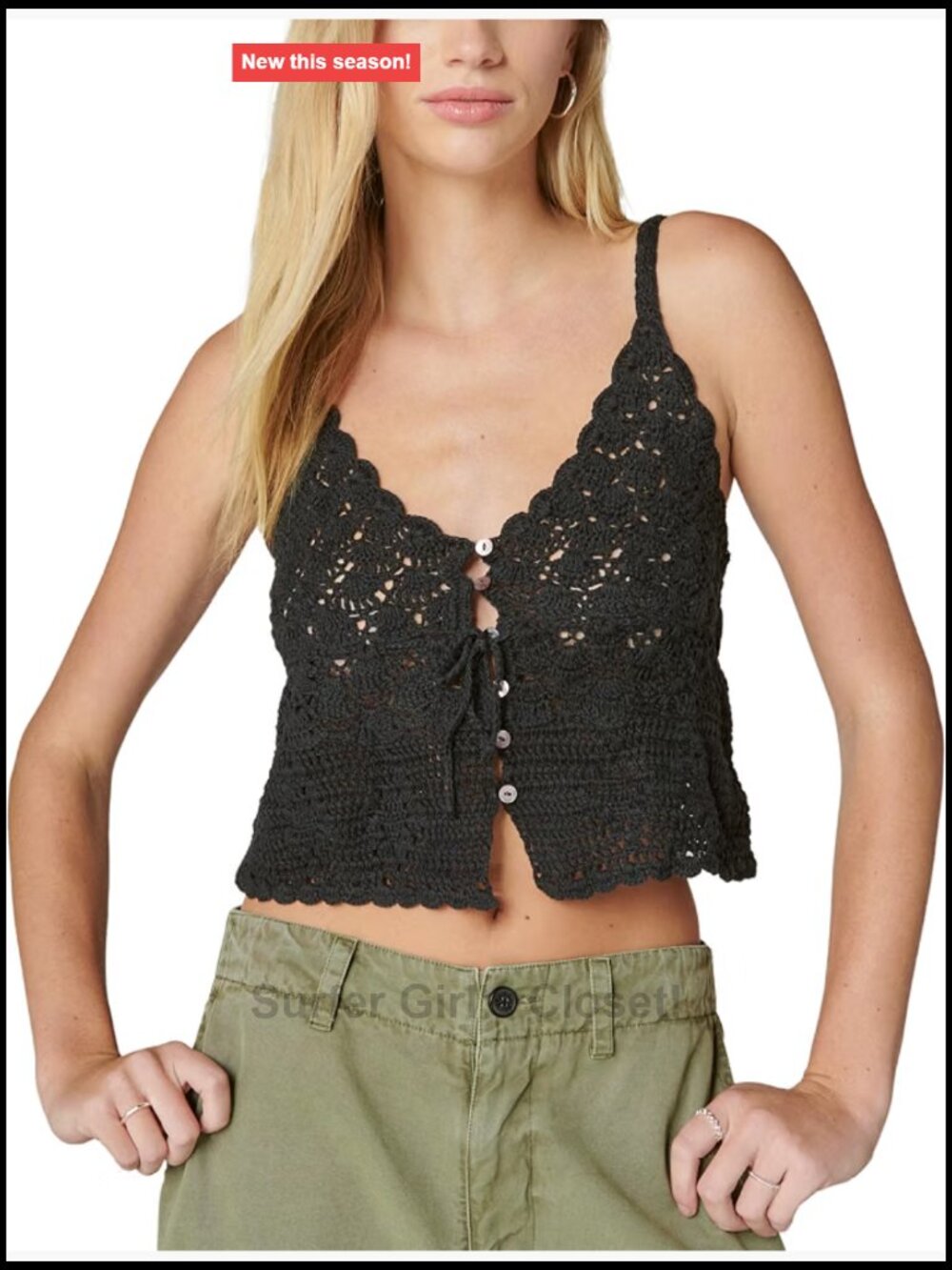 Women's Crochet Tie Front Tank Top - Sleeveless Summer